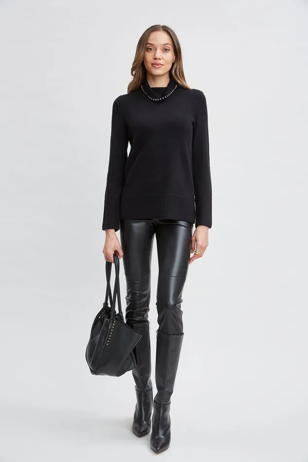 Elie Tahari Pearl Turtleneck Cashmere Wool Sweater Black Women Tops