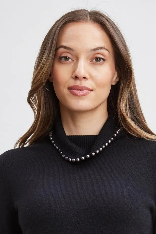 Elie Tahari Pearl Turtleneck Cashmere Wool Sweater Black Women Tops