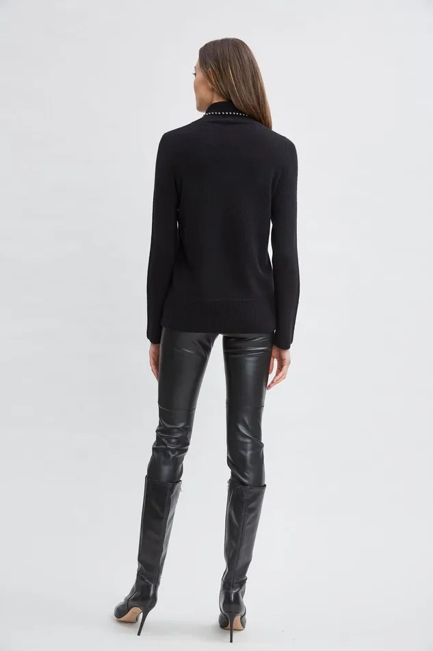 Elie Tahari Pearl Turtleneck Cashmere Wool Sweater Black Women Tops