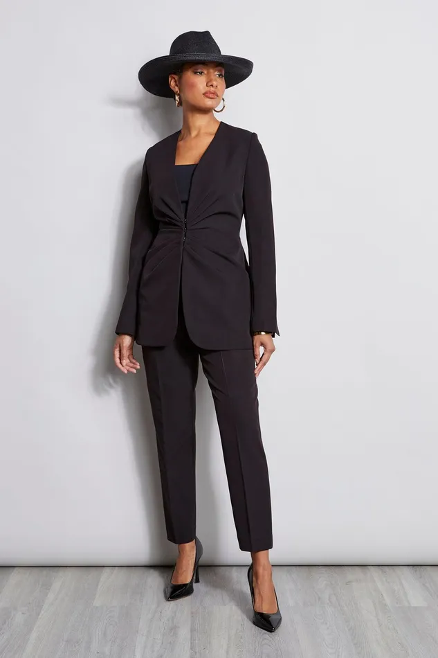 Elie Tahari Pleat Detail Blazer Noir Women Jackets and Blazers