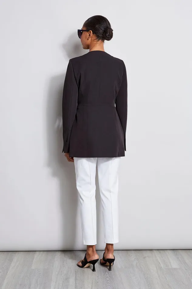 Elie Tahari Pleat Detail Blazer Noir Women Jackets and Blazers