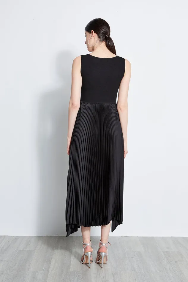 Elie Tahari Pleated Midi Dress Noir Women Dresses and Jumpsuits