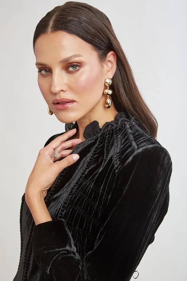 Elie Tahari Plisse Velvet Embroidered Jacket Black Women Jackets and Blazers