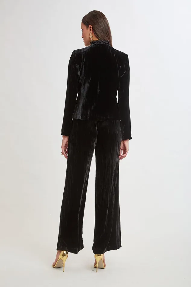 Elie Tahari Plisse Velvet Embroidered Jacket Black Women Jackets and Blazers