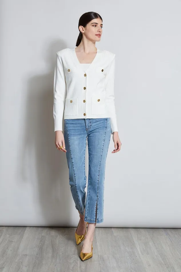 Elie Tahari Rib Button Sweater Foam Women Tops
