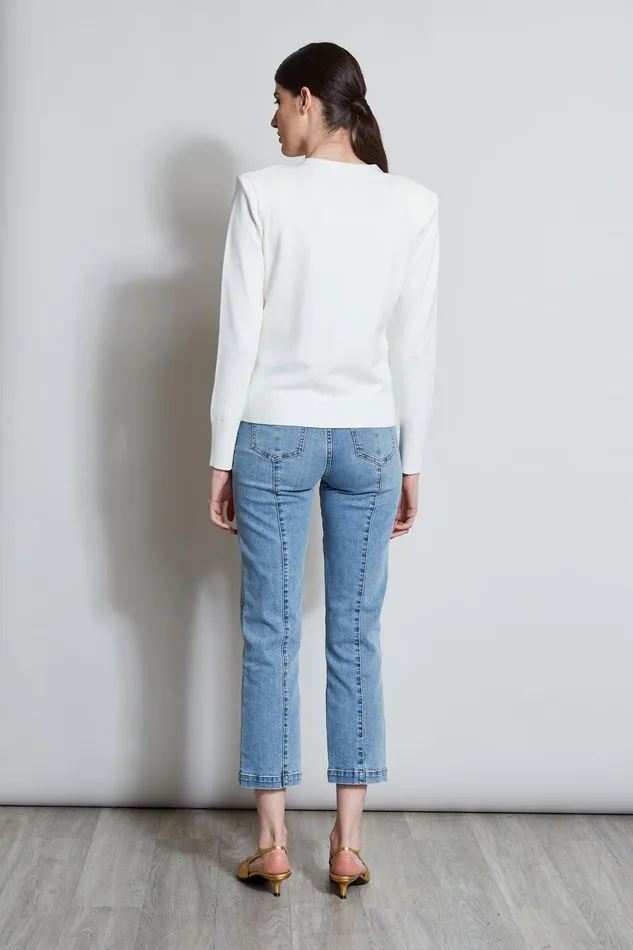 Elie Tahari Rib Button Sweater Foam Women Tops