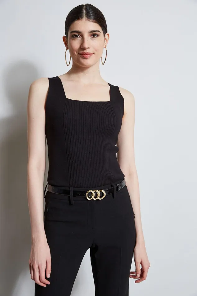 Elie Tahari Rib Detail Sweater Tank Black Women Tops