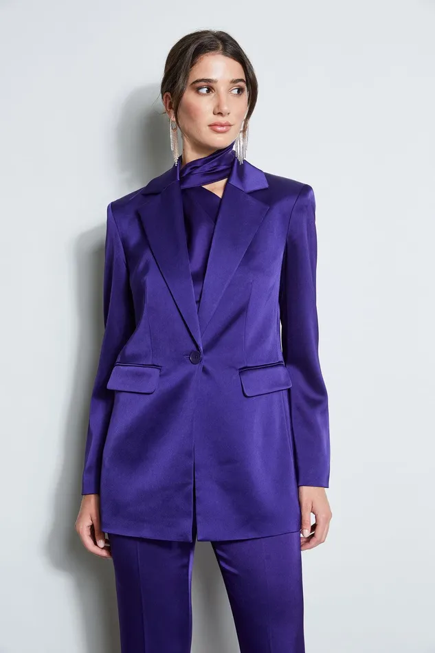 Elie Tahari Satin Boyfriend Blazer Winter Plum Women Jackets and Blazers
