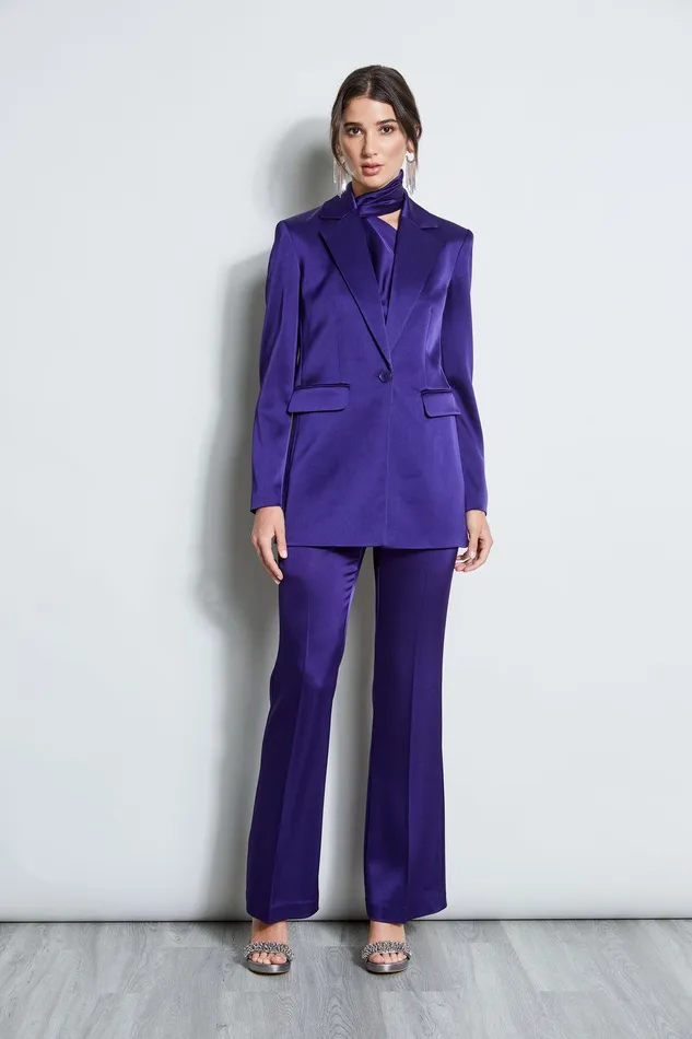 Elie Tahari Satin Boyfriend Blazer Winter Plum Women Jackets and Blazers