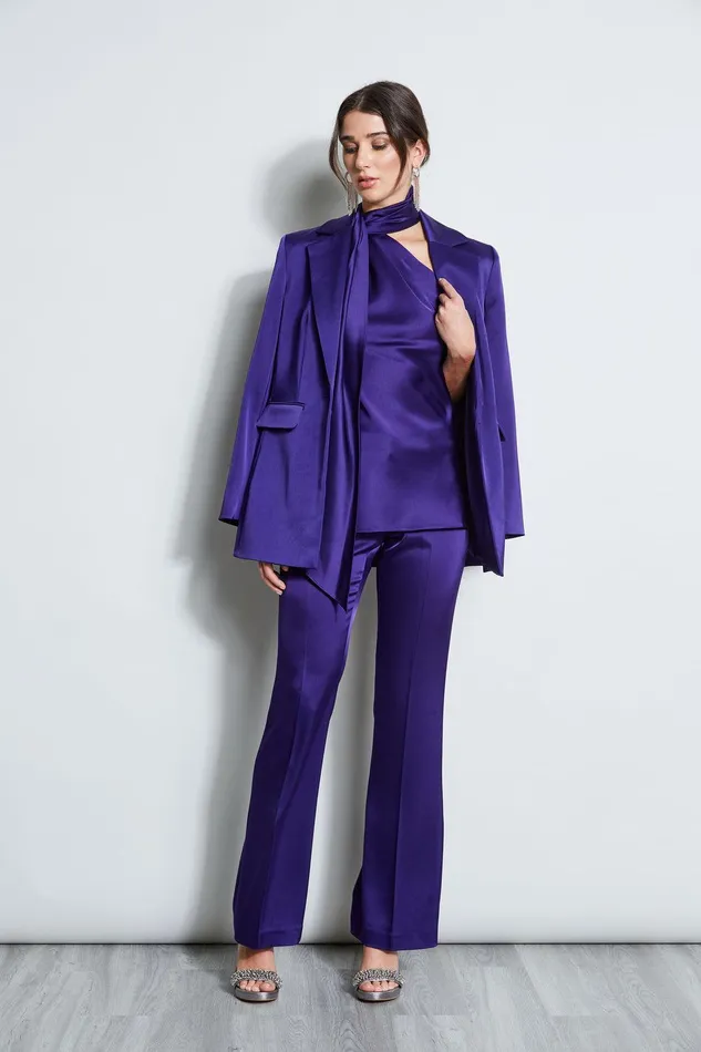 Elie Tahari Satin Boyfriend Blazer Winter Plum Women Jackets and Blazers