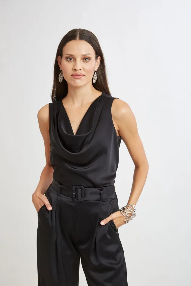 Elie Tahari Satin Cowl Top Black Women Suiting