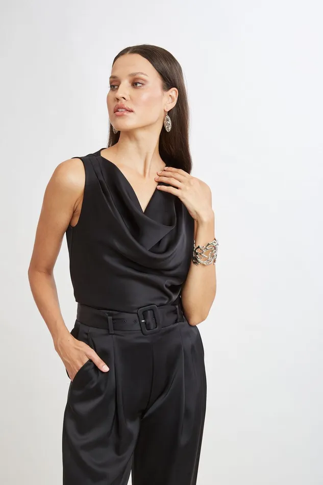 Elie Tahari Satin Cowl Top Black Women Suiting