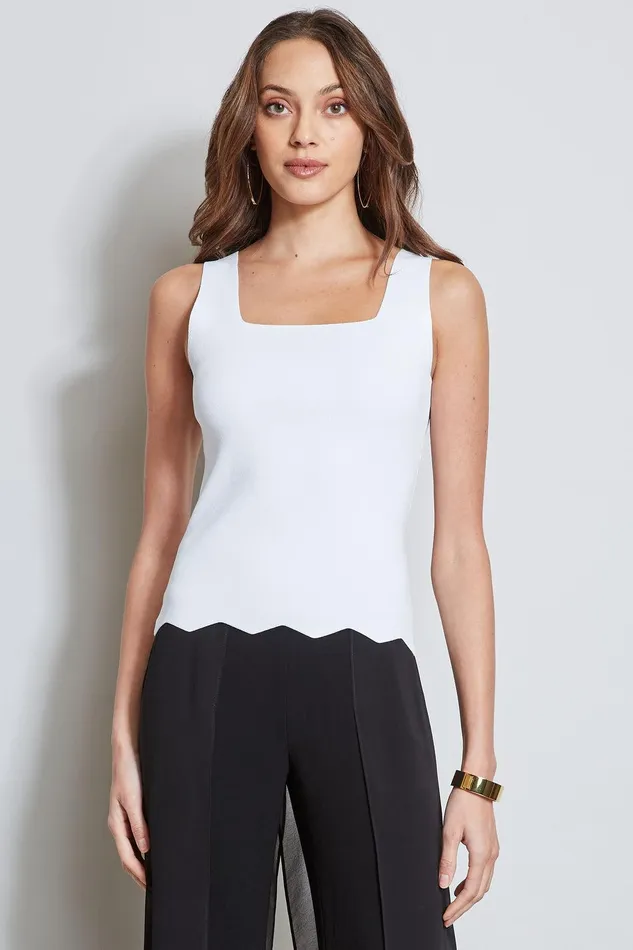 Elie Tahari Scallop Hem Sweater Tank Pearl Women Tops