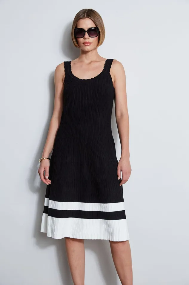 Elie Tahari Scallop Knit Dress Noirsky White Women Dresses and Jumpsuits