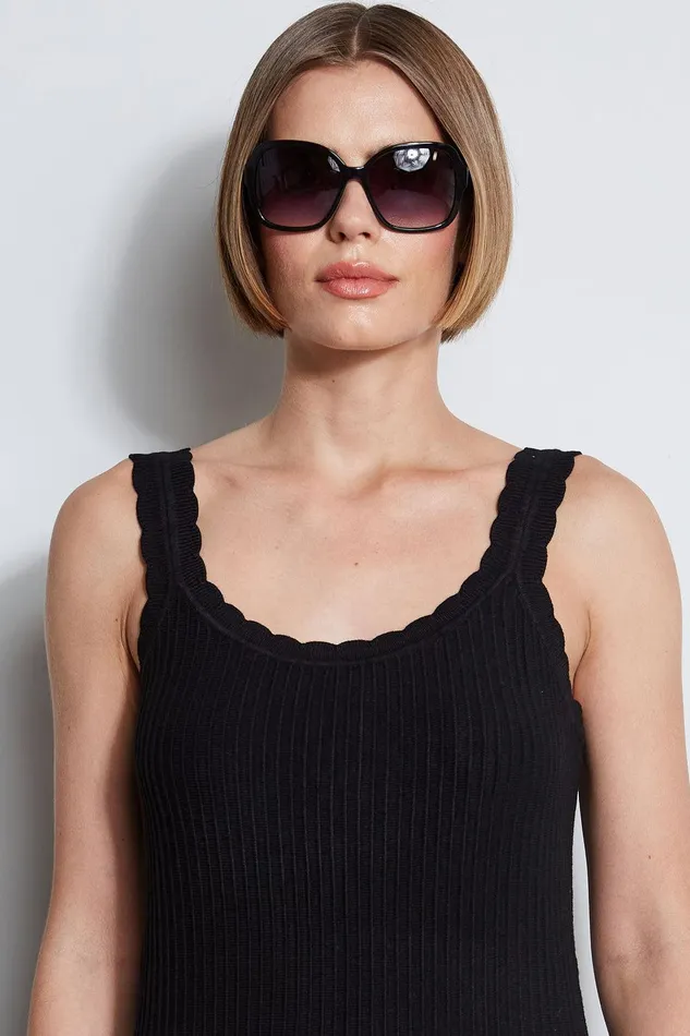 Elie Tahari Scallop Knit Dress Noirsky White Women Dresses and Jumpsuits