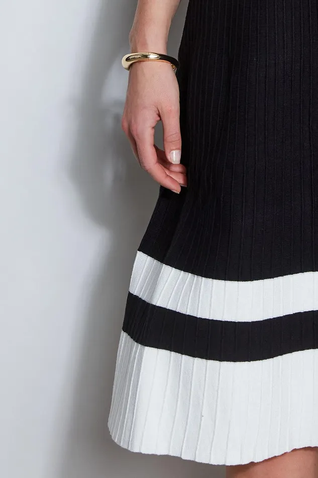 Elie Tahari Scallop Knit Dress Noirsky White Women Dresses and Jumpsuits