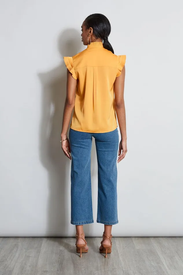 Elie Tahari Silk Cascade Ruffle Shirt Afternoon Orange Women Tops