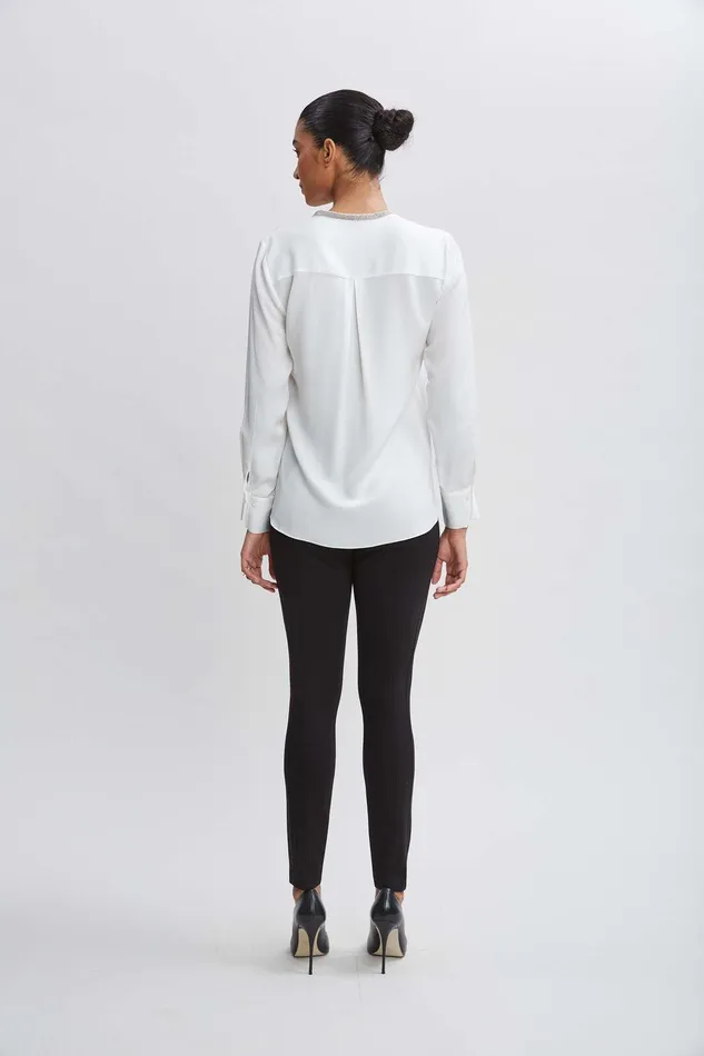 Elie Tahari Silk Long Sleeve Chain Shirt Fresh Pearl Women Tops