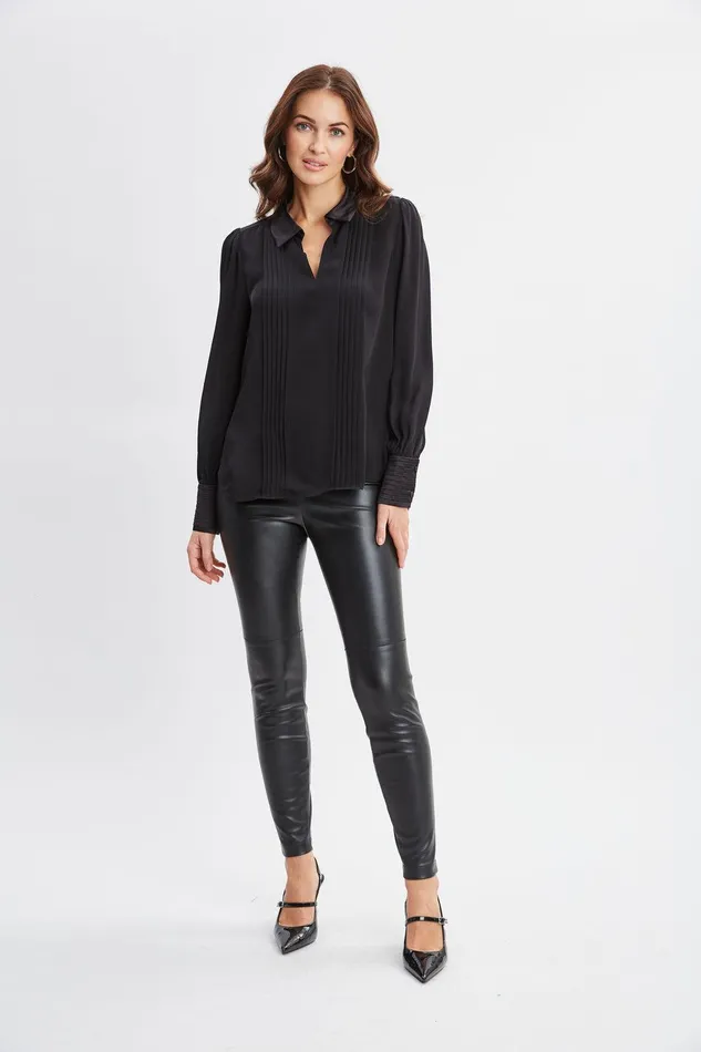 Elie Tahari Silk Pintuck Shirt Black Women Tops