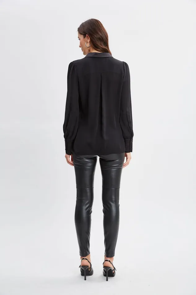 Elie Tahari Silk Pintuck Shirt Black Women Tops