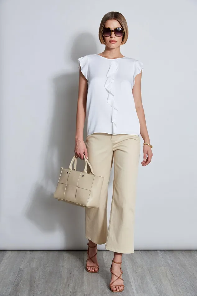 Elie Tahari Silk Ruffle Shirt Sky White Women Tops