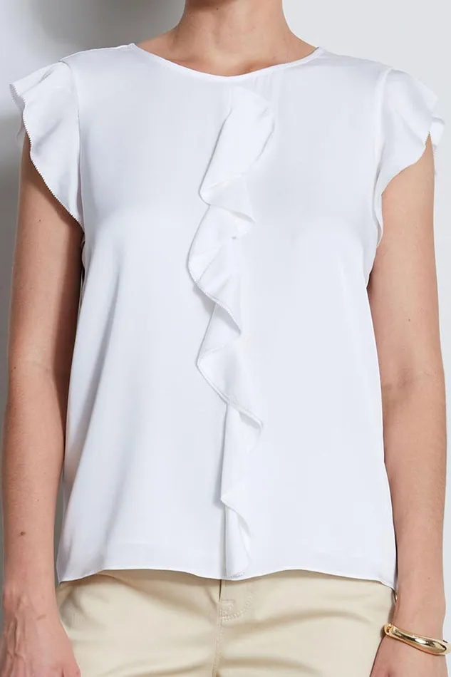 Elie Tahari Silk Ruffle Shirt Sky White Women Tops