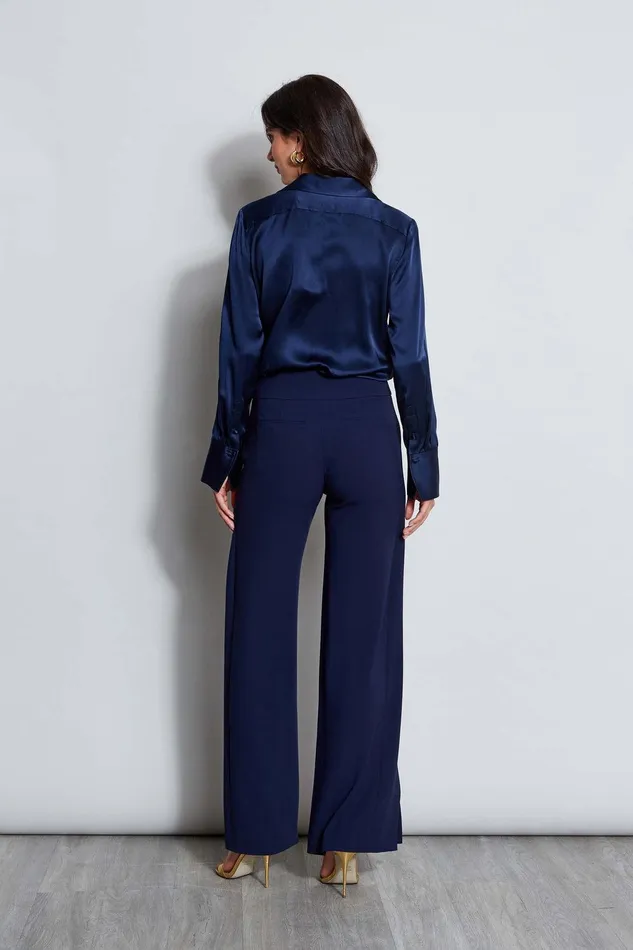 Elie Tahari Silk Satin Button Down Shirt Galaxy Navy Women Tops