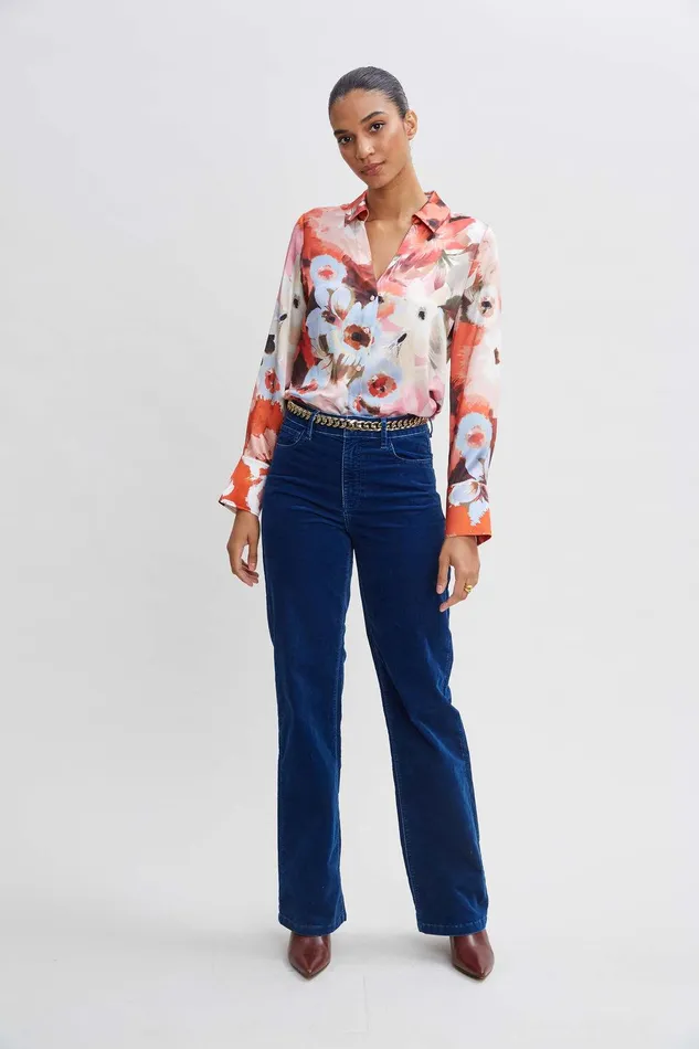 Elie Tahari Silk Satin Wintergarden Shirt Multi Women Tops