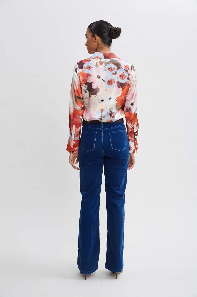 Elie Tahari Silk Satin Wintergarden Shirt Multi Women Tops
