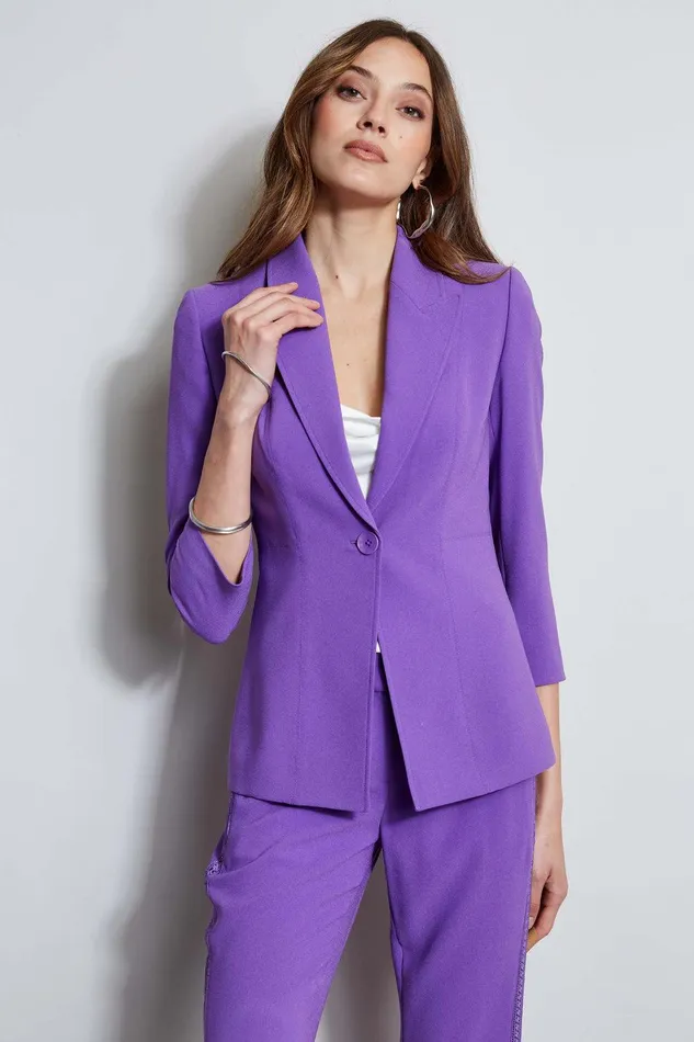 Elie Tahari Single Breasted Dart Blazer Violet Women Jackets and Blazers