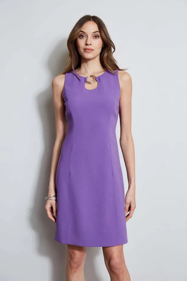 Elie Tahari Sleeveless Keyhole Ring Dress Violet Women Dresses and Jumpsuits