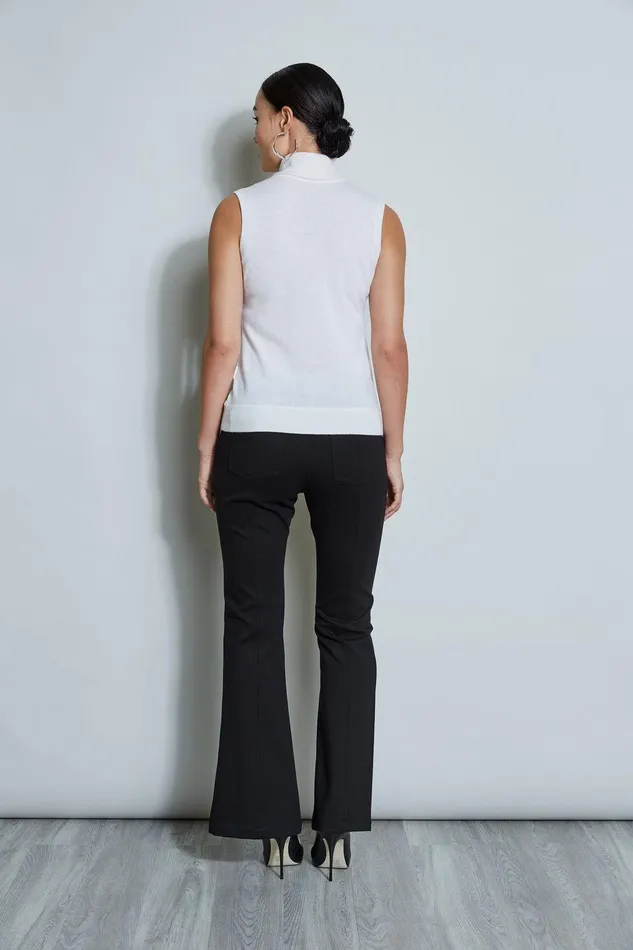 Elie Tahari Sleeveless Satin Front Sweater Snow Women Tops