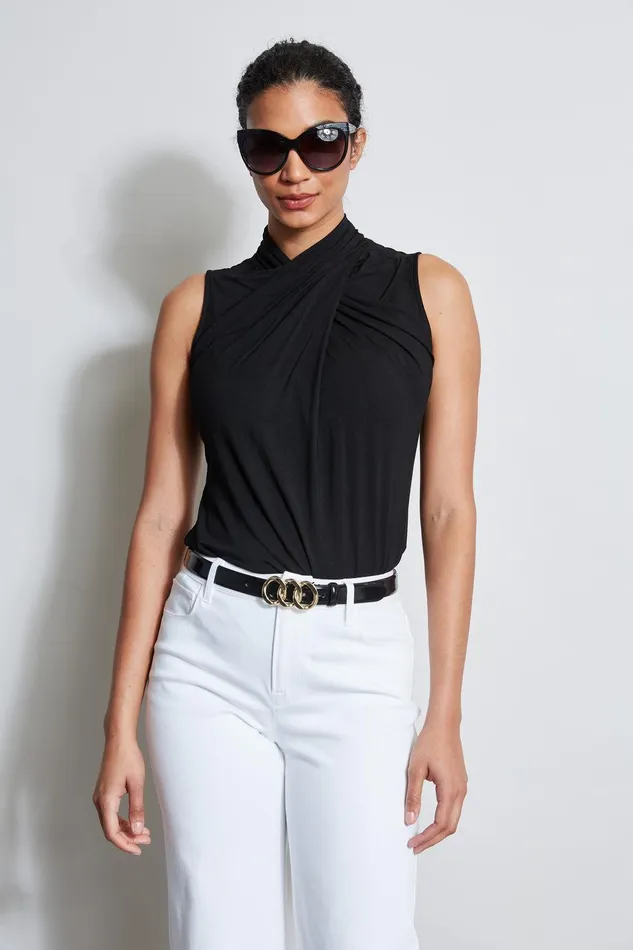 Elie Tahari Sleeveless Twist Knit Black Women Tops