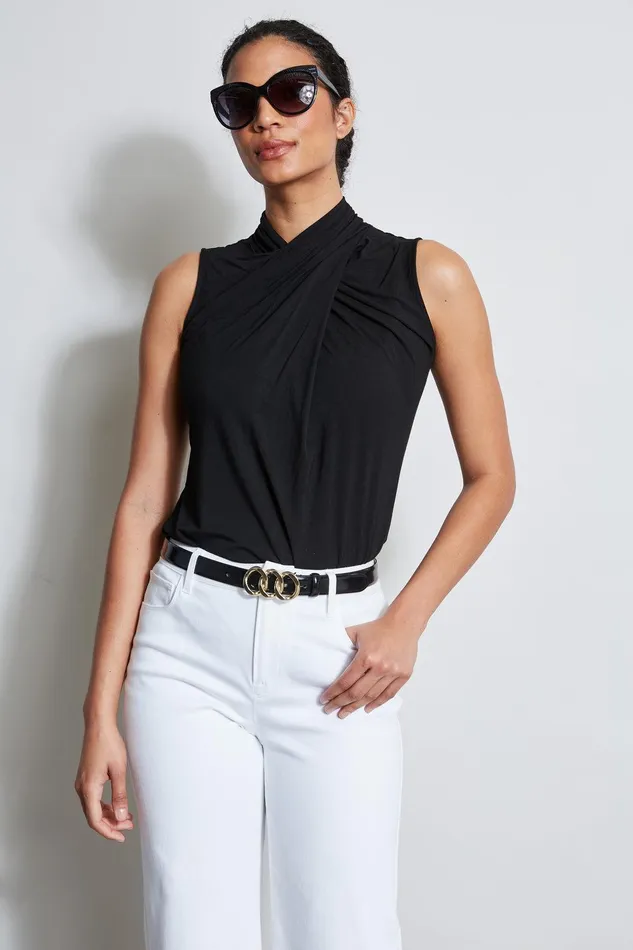Elie Tahari Sleeveless Twist Knit Black Women Tops