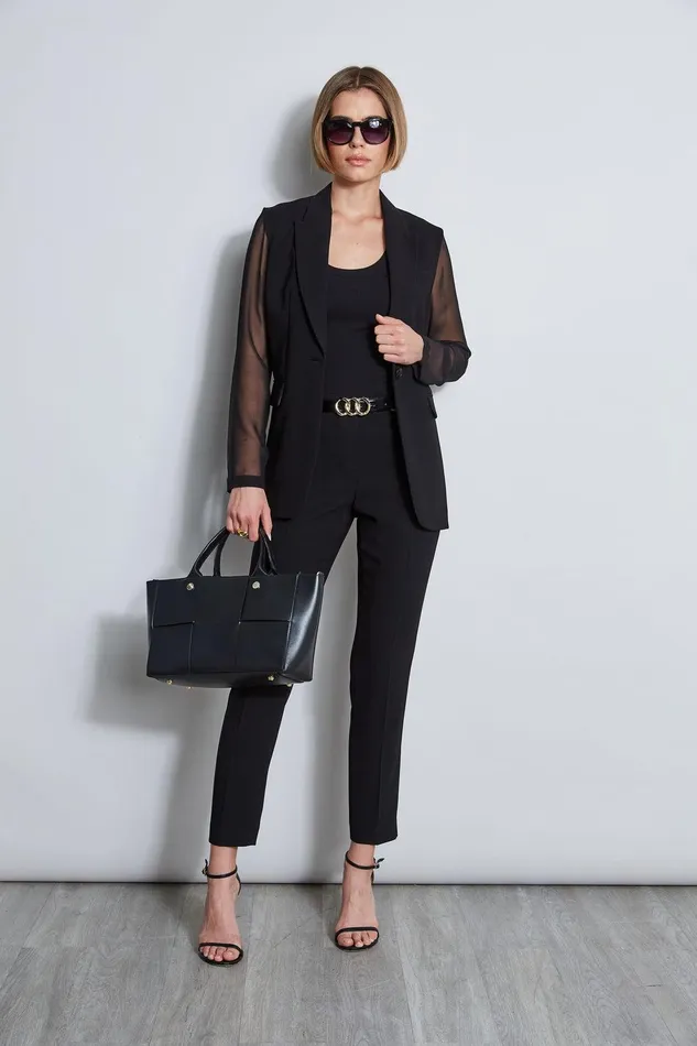 Elie Tahari Slim Fit Crepe Pant Black Women Bottoms