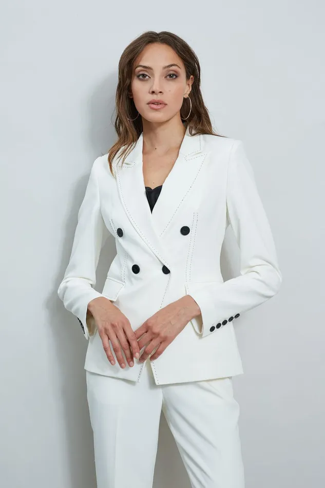 Elie Tahari Stitch Double Breasted Blazer Sky White Women Jackets and Blazers Elie Tahari Stitch Double Breasted Blazer Sky White Women Jackets and Blazers