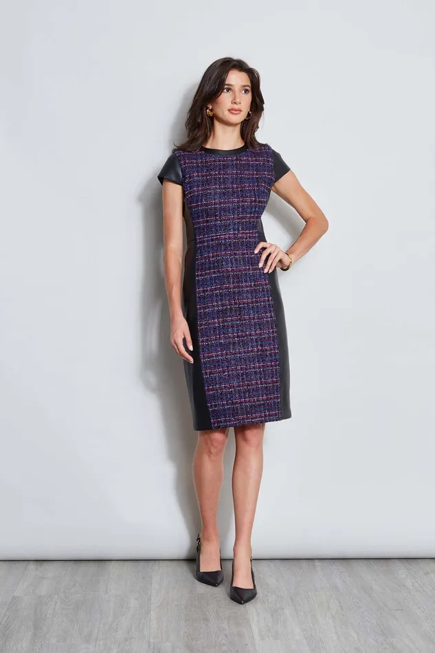 Elie Tahari Tweed Vegan Leather Panel Dress Multi Women Suiting