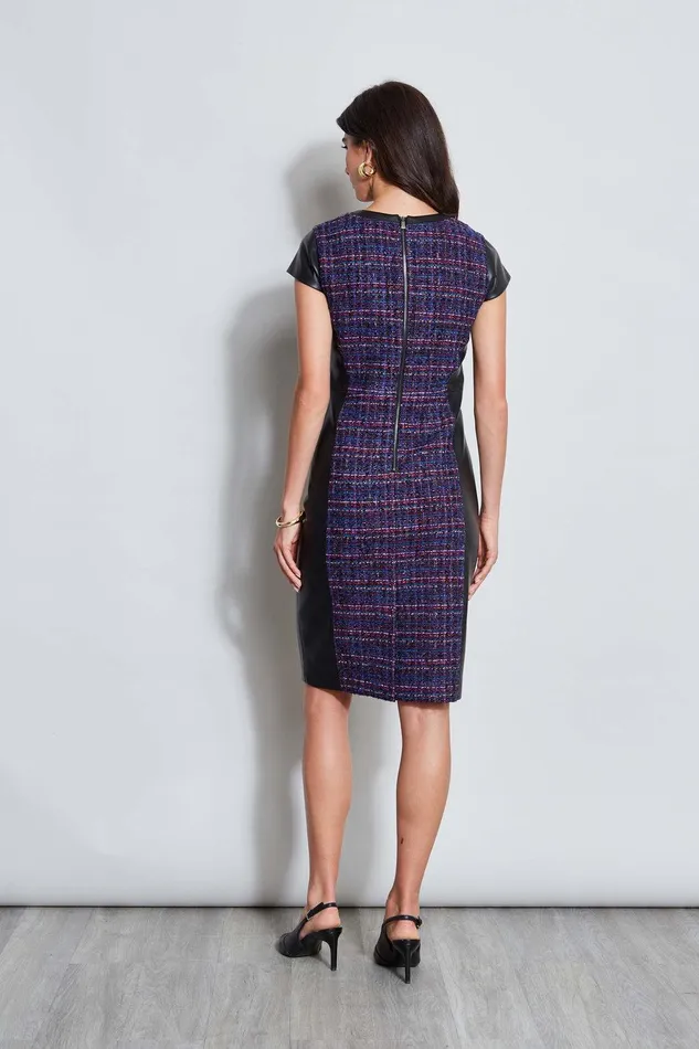 Elie Tahari Tweed Vegan Leather Panel Dress Multi Women Suiting