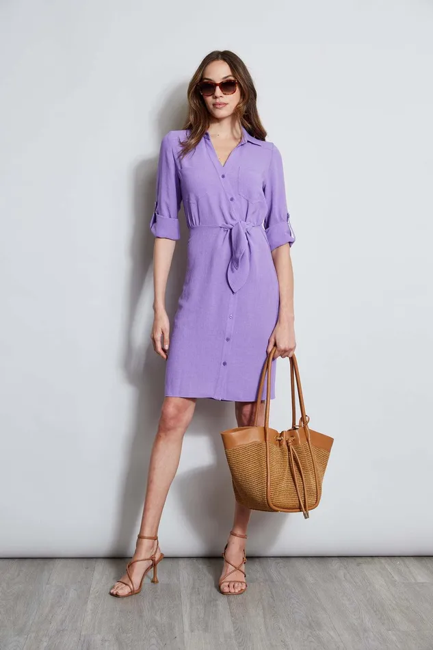Elie Tahari Utility Tie Shirt Dress Grape Women Dresses and Jumpsuits