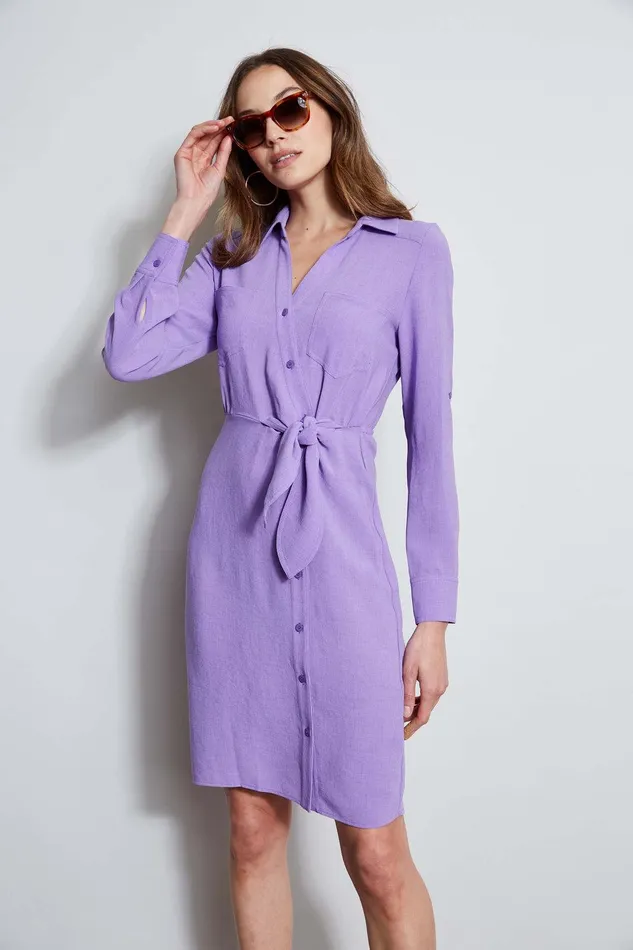 Elie Tahari Utility Tie Shirt Dress Grape Women Dresses and Jumpsuits