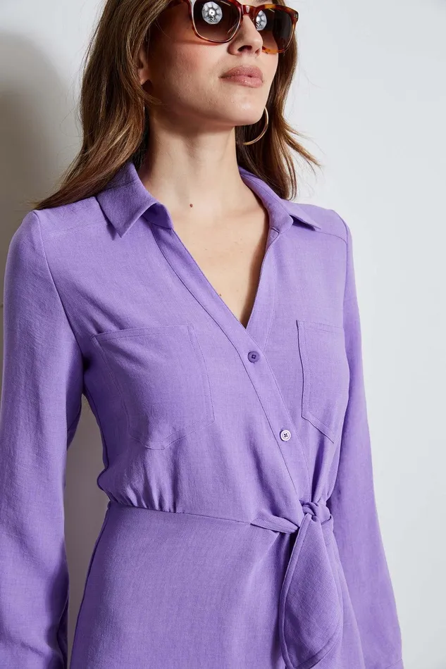 Elie Tahari Utility Tie Shirt Dress Grape Women Dresses and Jumpsuits