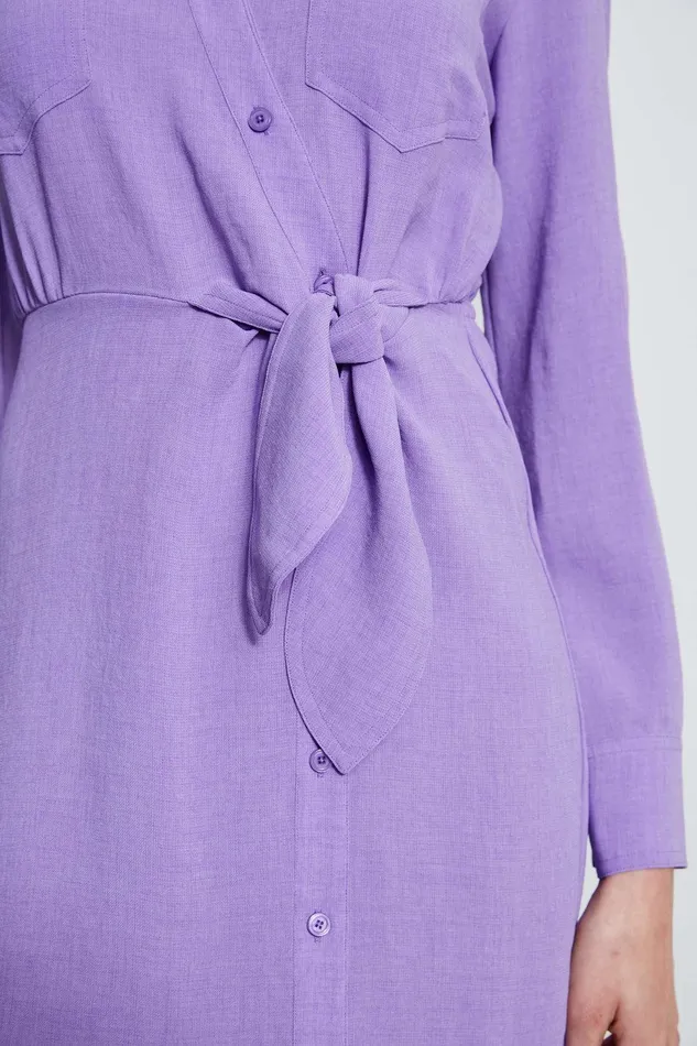 Elie Tahari Utility Tie Shirt Dress Grape Women Dresses and Jumpsuits