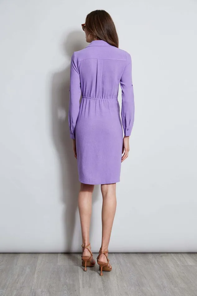 Elie Tahari Utility Tie Shirt Dress Grape Women Dresses and Jumpsuits
