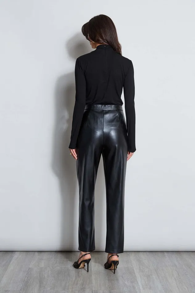 Elie Tahari Vegan Leather Belted Pant Noir Women Bottoms