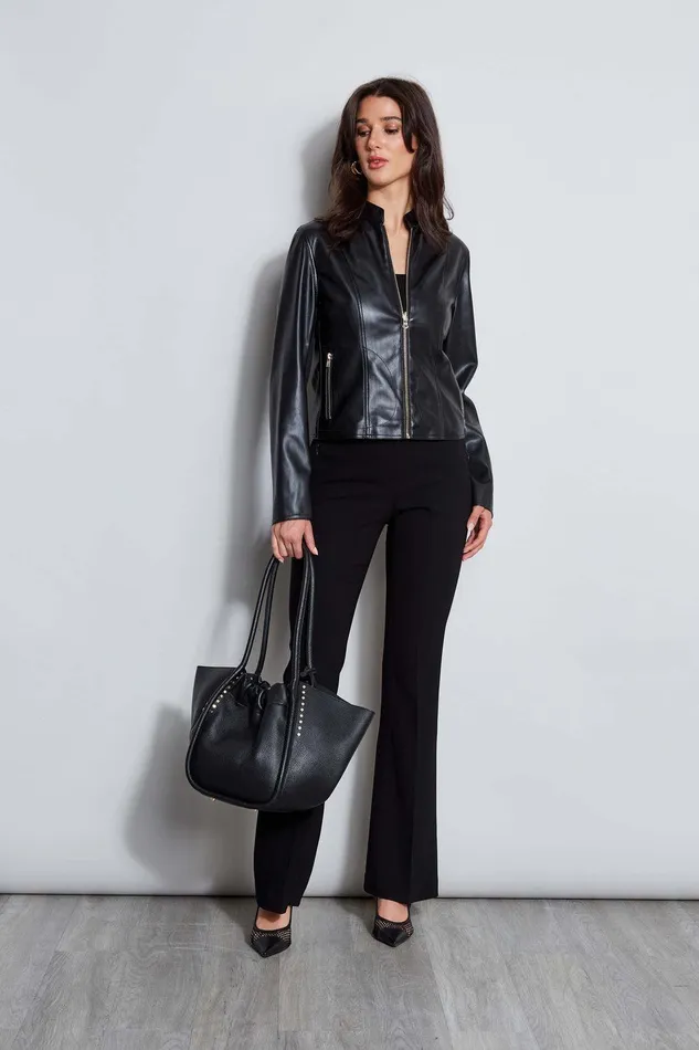 Elie Tahari Vegan Leather Moto Jacket Noir Women Suiting