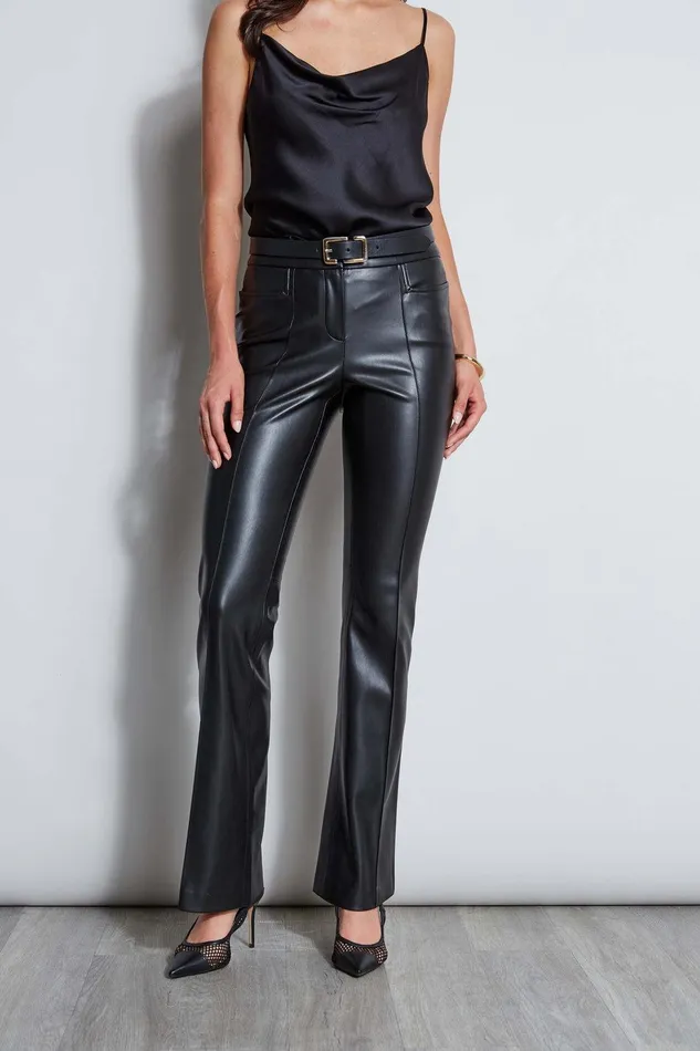Elie Tahari Vegan Leather Seam Pant Black Women Bottoms
