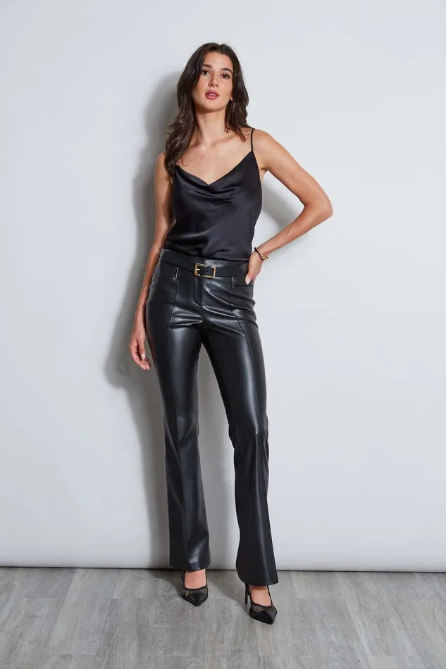Elie Tahari Vegan Leather Seam Pant Black Women Bottoms