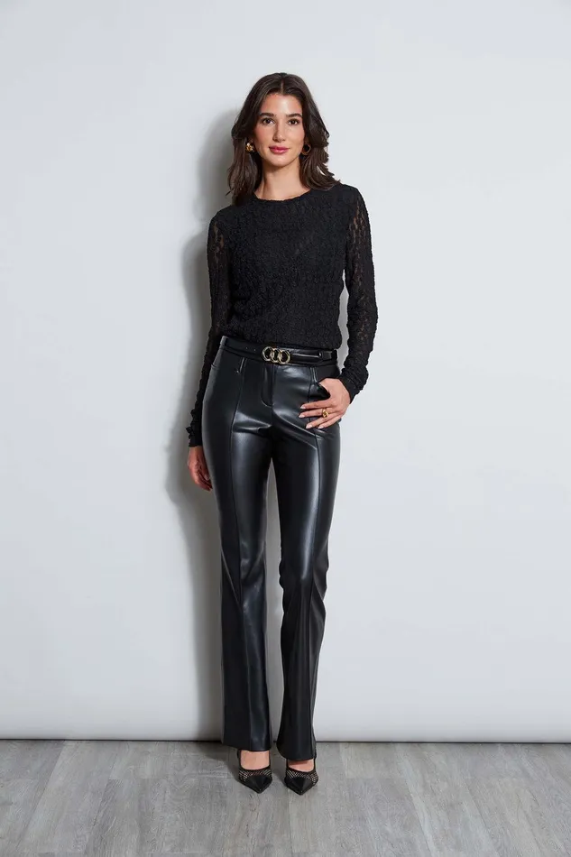 Elie Tahari Vegan Leather Seam Pant Black Women Bottoms
