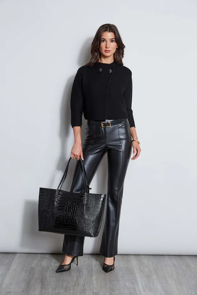 Elie Tahari Vegan Leather Seam Pant Black Women Bottoms