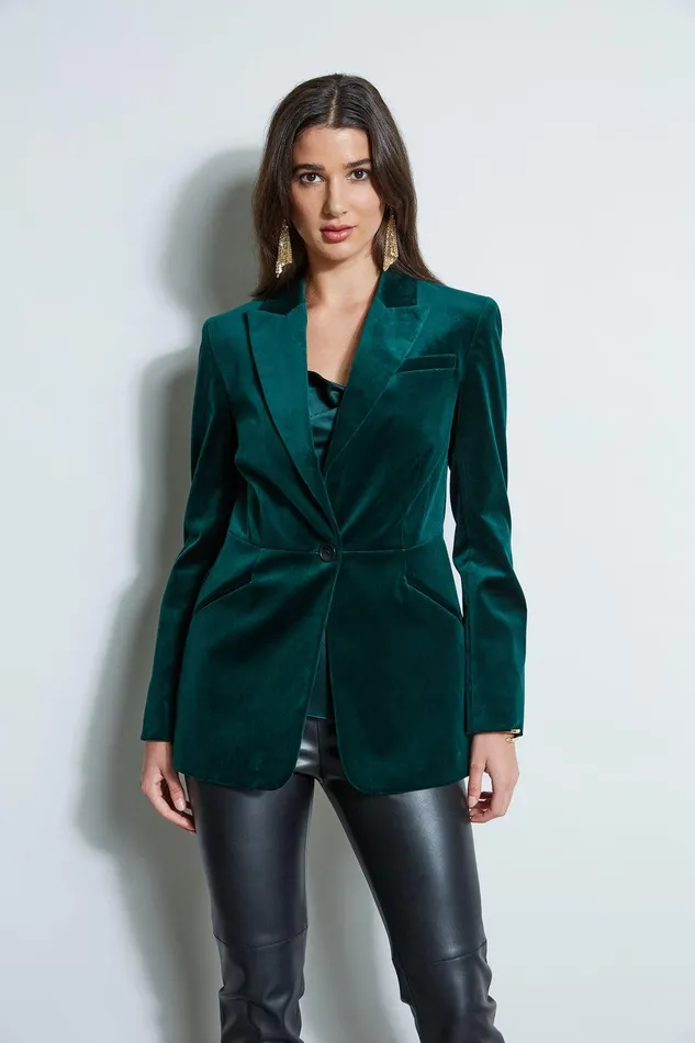 Elie Tahari Velvet Blazer Bottle Green Women Jackets and Blazers